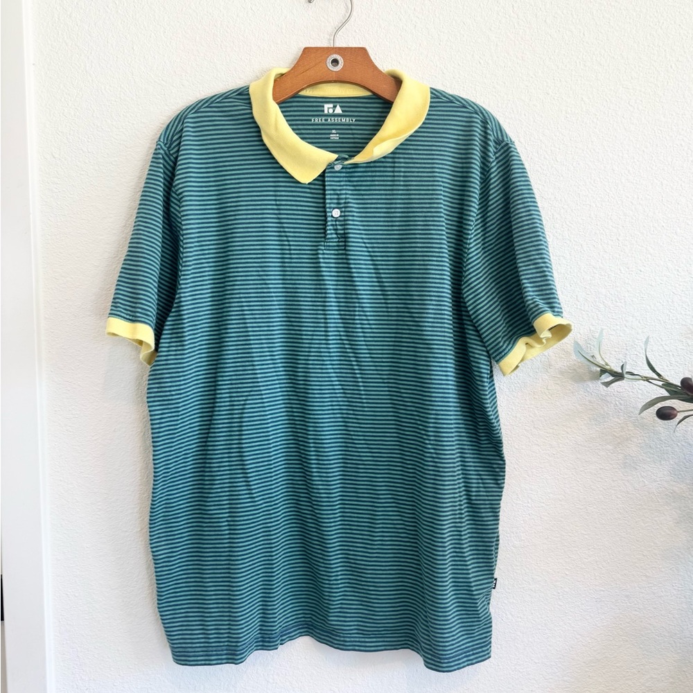 PGA Tour Green and Yellow Striped Polo Shirt